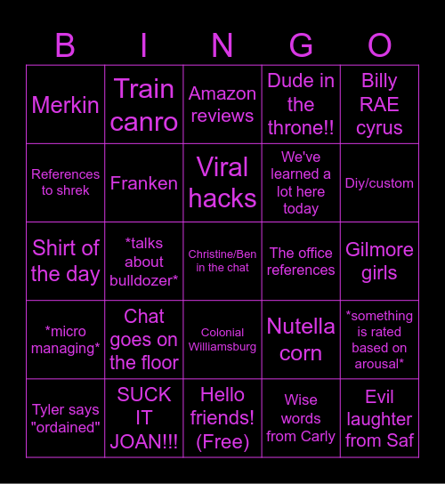 LIVE with Safiya & Tyler! Bingo Card