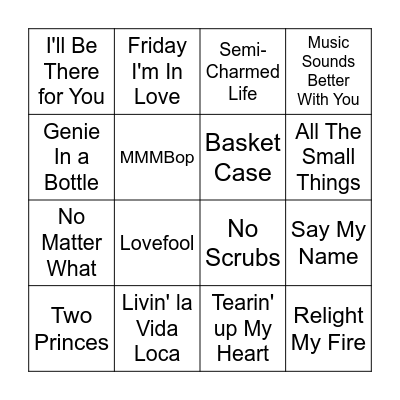 90s Bingo Round 1 Bingo Card