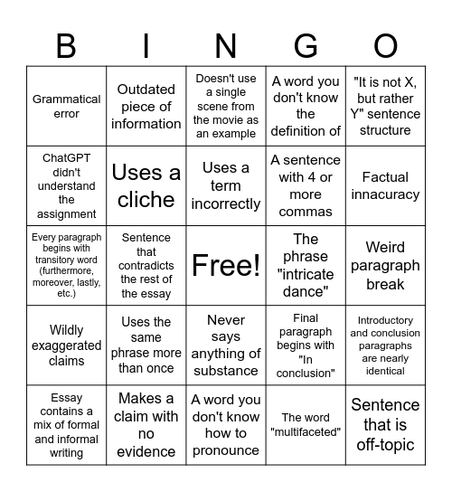 AI Bingo Card