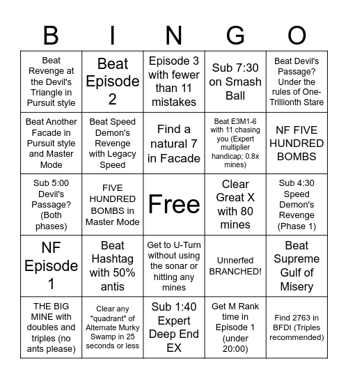 MS+ Silver's Custom Adventure Bingo Card