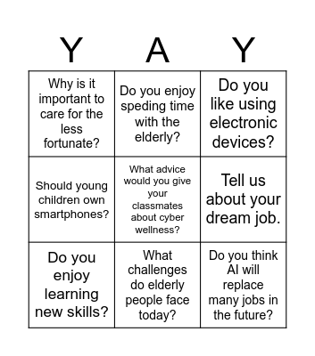 Speak to Win! Bingo Card
