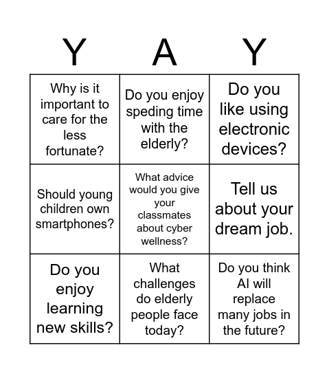 Speak to Win! Bingo Card