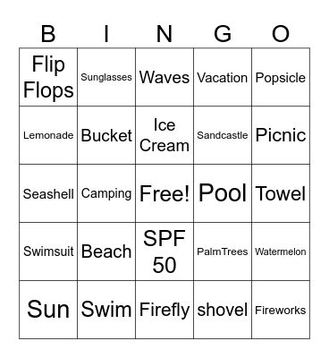 Summer Fun Bingo Card