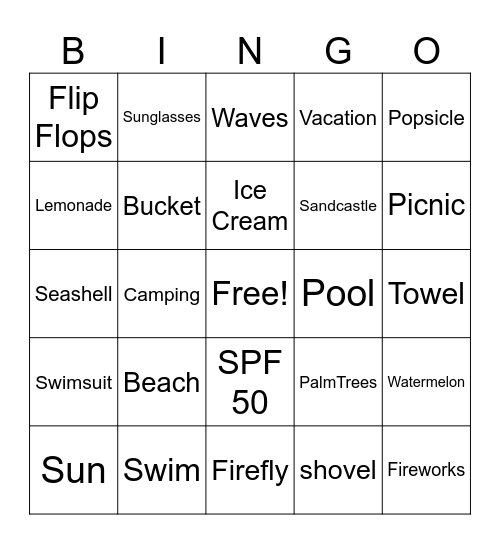 Summer Fun Bingo Card