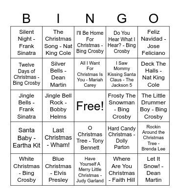 Respite Christmas Bingo Card