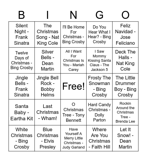 Respite Christmas Bingo Card