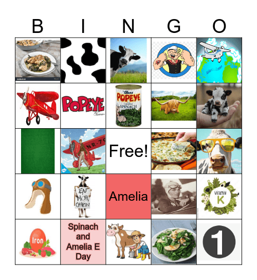 Spinach/Amelia Earhart/Cow Day Bingo Card