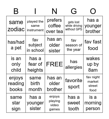 AYA BINGO Card