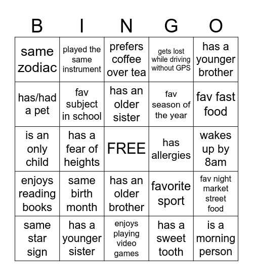 AYA BINGO Card