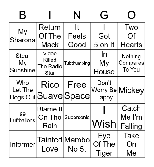 One Hit Wonders - Card 1 Bingo Card