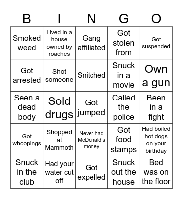 Hood Bingo Card