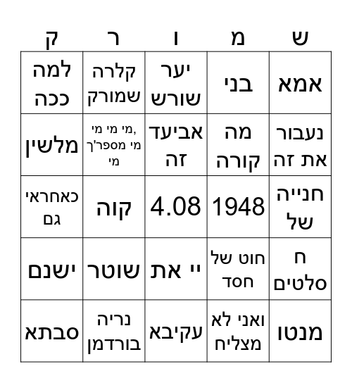 יום הולדת לאמא Bingo Card