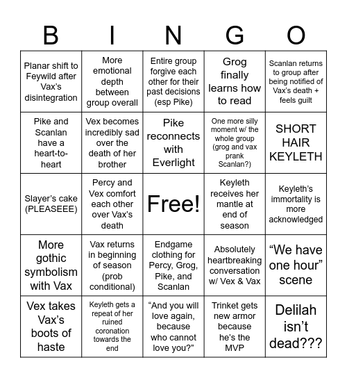 TLOVM S5 PREDICTIONS (IF VAX COMES BACK) Bingo Card