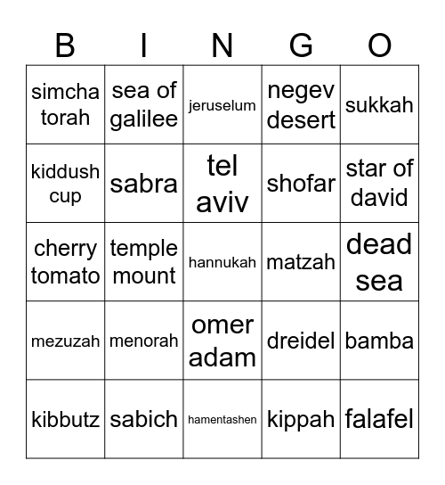 israeli bingo Card