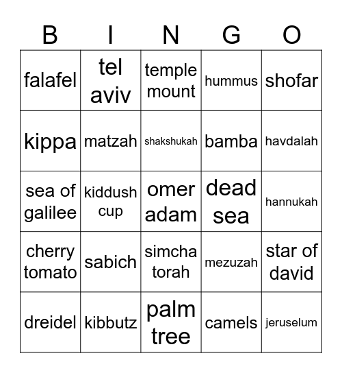 israeli bingo Card