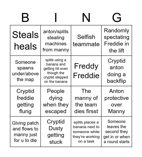FUNHOUSE BINGO CARD Bingo Card