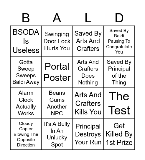 Baldi's Basics Plus Bingo Card