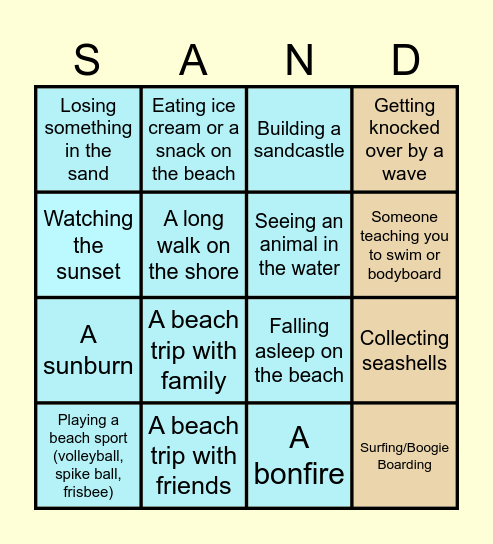 Beach Bingo! Bingo Card