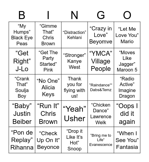 SWA Fun Flight Bingo Card