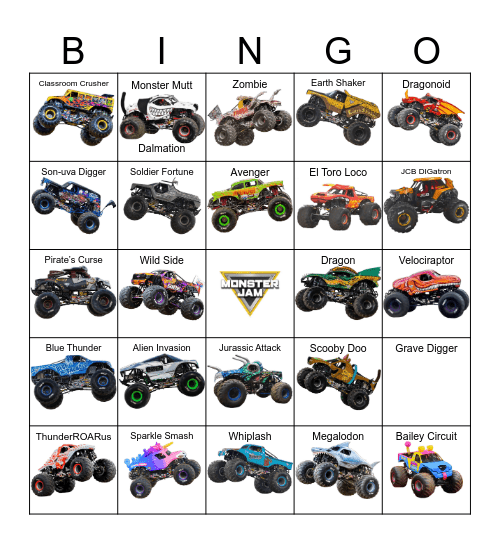 Monster Jam Bingo Card
