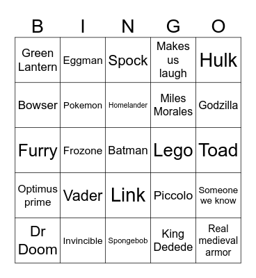 Comic con bingo Card