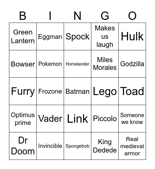 Comic con bingo Card
