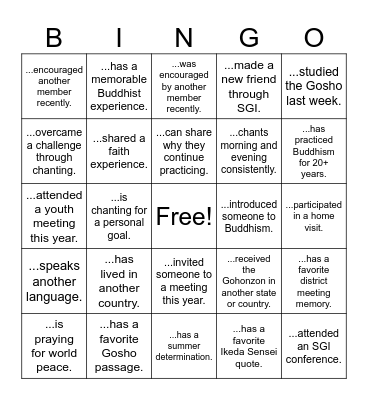 SGI Bingo Card