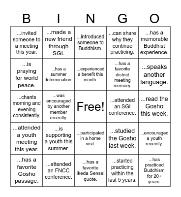 SGI Bingo Card