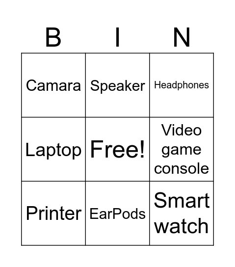 Tecnological Devices Bingo Card