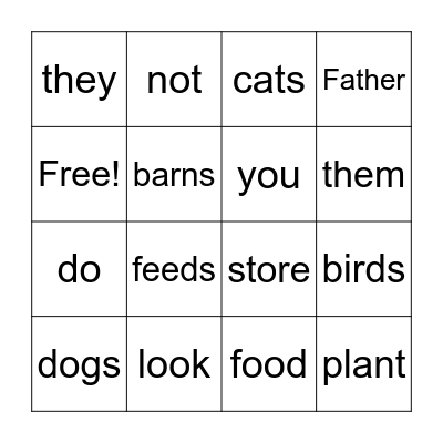 Matthew 6:26 Bingo Card
