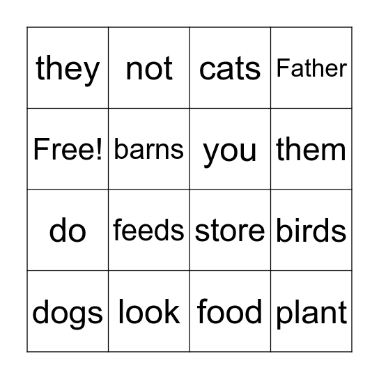 Matthew 6:26 Bingo Card