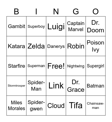 Thursday Bingo Card