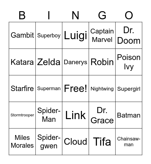 Thursday Bingo Card