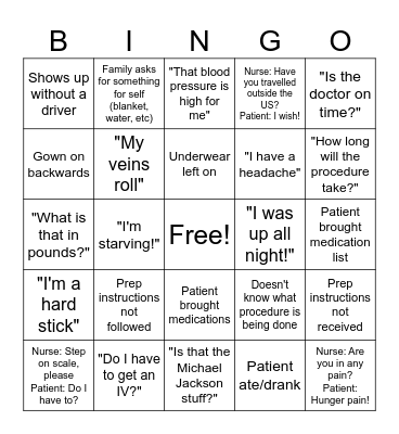Admit Bingo Card