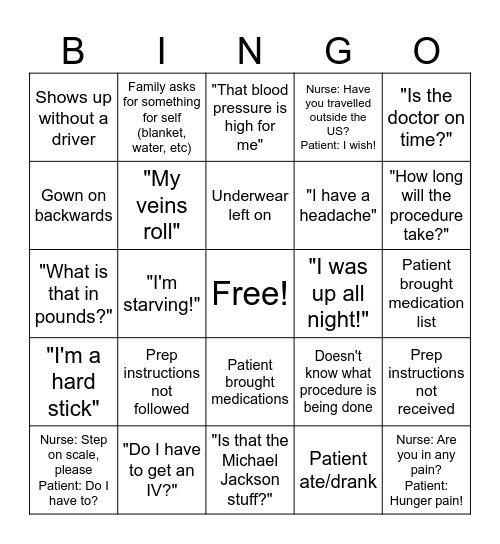 Admit Bingo Card