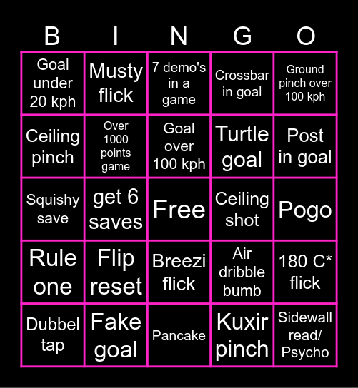 Rocket League Bingo Card