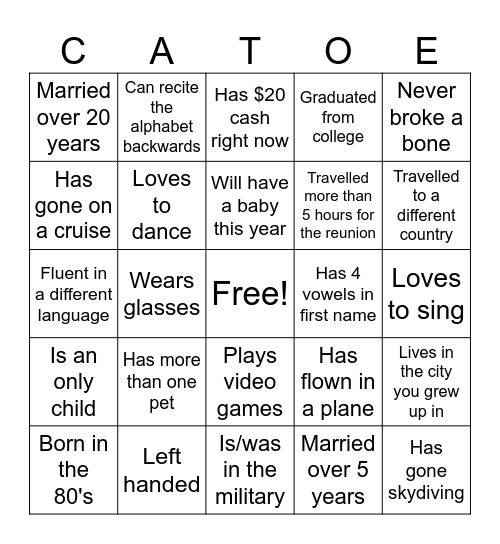Family Reunion Bingo Card