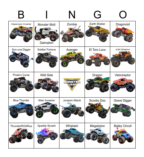 Monster Jam Bingo Card