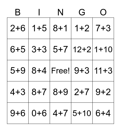 Grade 1 Bingo Card