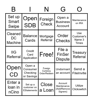 Banker Bingo Card