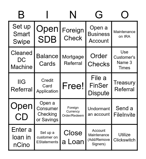 Banker Bingo Card
