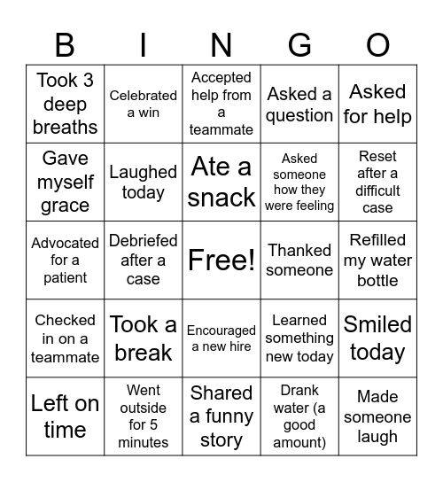 Fill Your Cup Bingo Card