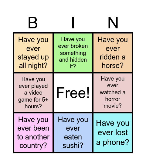 Have you ever? Bingo Card