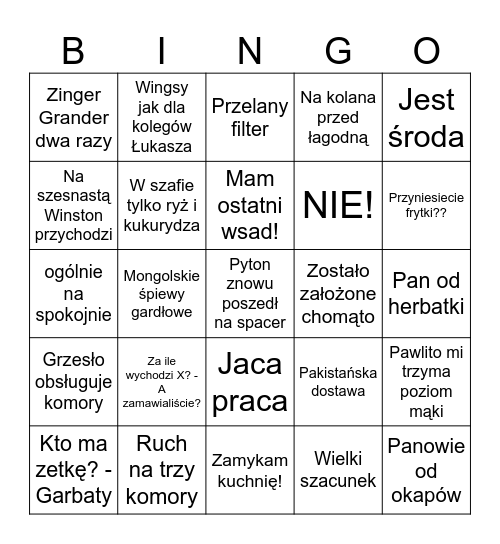 Humpday Bingo Card