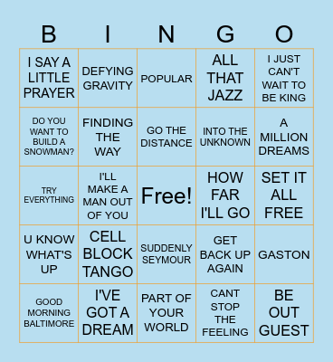 MOVIES & MUSICALS MUSIC BINGO Card