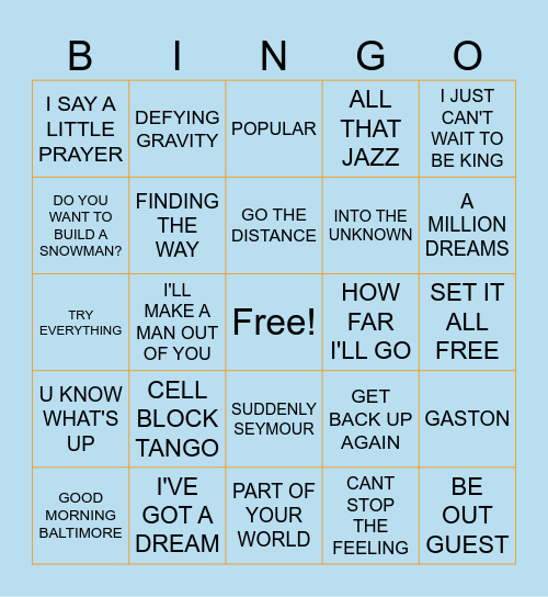 MOVIES & MUSICALS MUSIC BINGO Card