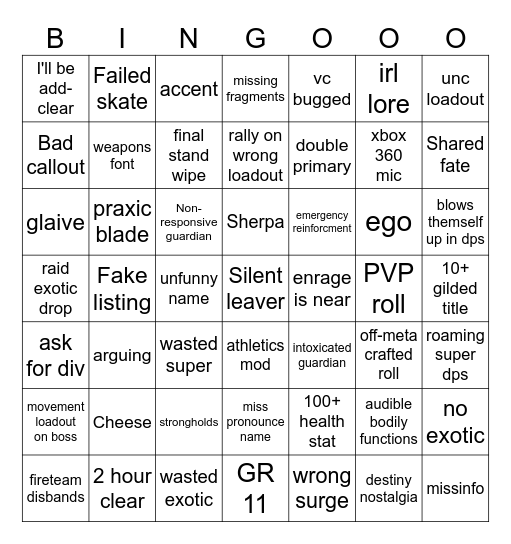 Lfg bingo d2 Bingo Card