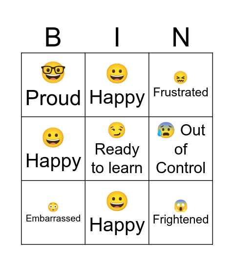 Zones of Regulation Bingo Card Bingo Card