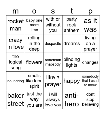most pop ever Bingo Card