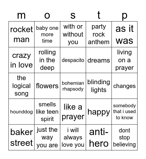 most pop ever Bingo Card